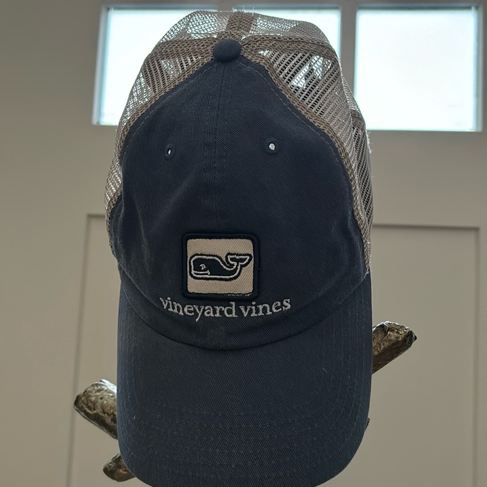 Vineyard, vines, navy and off-white, trucker hat, Velcro back